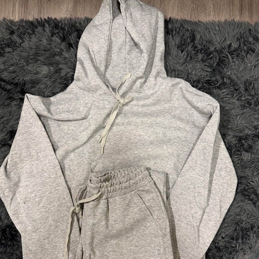 ALO Yoga Grey Hoodie and Joggers Set